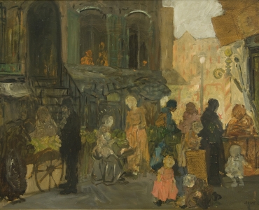 early 20th century streetscene by Jerome Myers with pushcarts