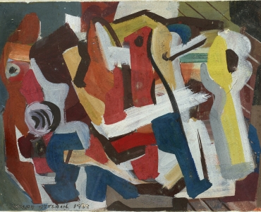 small abstraction by Vaclav Vytlacil with red yellow and white shapes